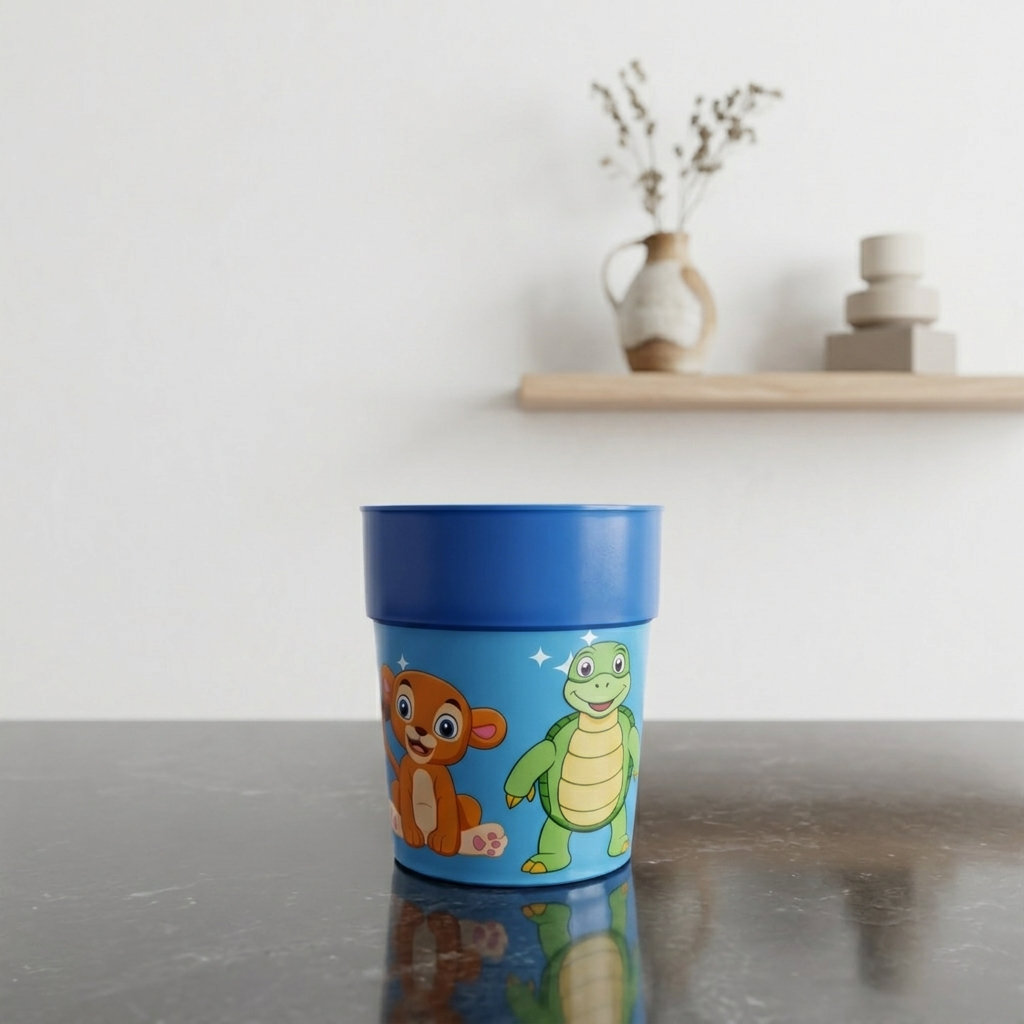 Aroni KidKo Cartoon Printed Plastic Glass Set – 4 Pcs Kids Drinking Cups (Random Colors) (AH-245)