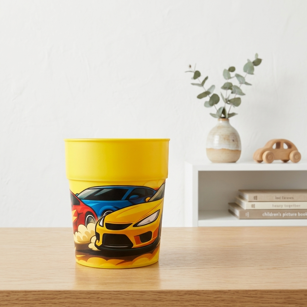 Aroni KidKo Cartoon Printed Plastic Glass Set – 4 Pcs Kids Drinking Cups (Random Colors) (AH-245)