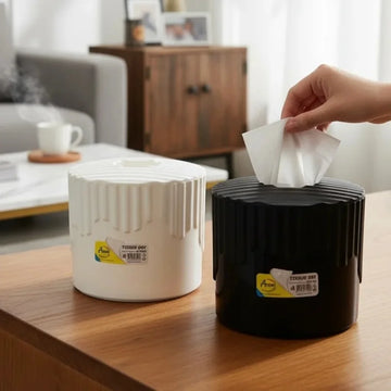 Aroni Household Decorative Round Plastic Tissue Box – Modern Dining Table & Living Room Tissue Holder (AH-190)