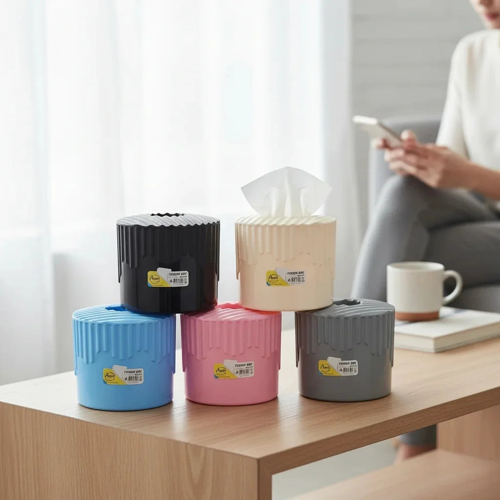 Aroni Household Decorative Round Plastic Tissue Box – Modern Dining Table & Living Room Tissue Holder (AH-190)