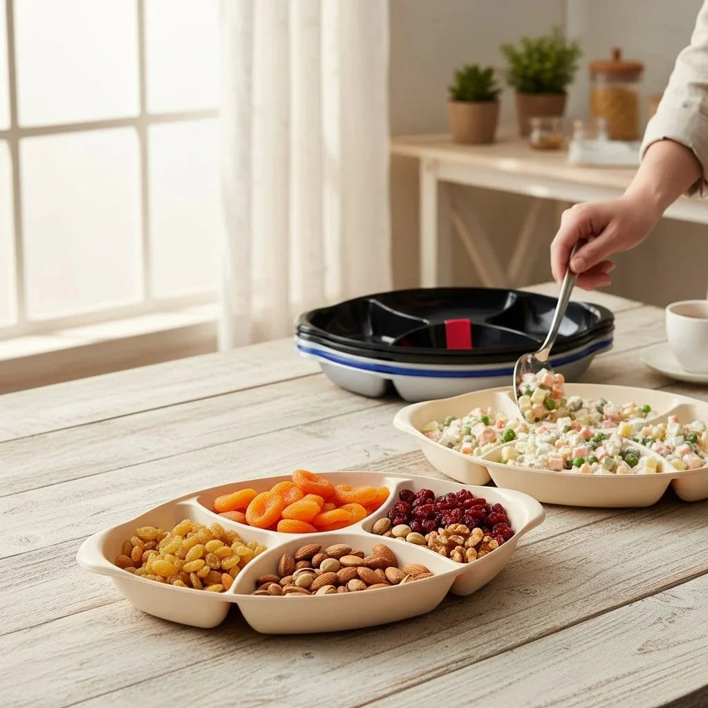 Aroni Household Plastic Partition Tray – Multi-Compartment Food Serving Organizer (AH-180)