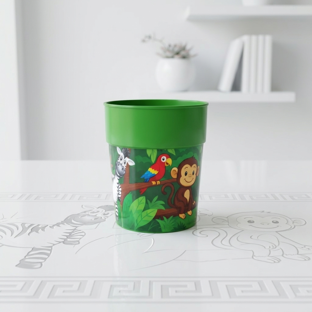 Aroni KidKo Cartoon Printed Plastic Glass Set – 4 Pcs Kids Drinking Cups (Random Colors) (AH-245)