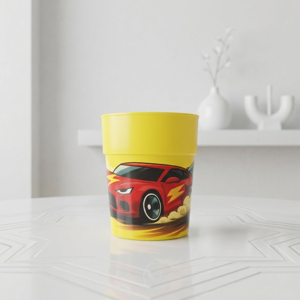 Aroni KidKo Cartoon Printed Plastic Glass Set – 4 Pcs Kids Drinking Cups (Random Colors) (AH-245)