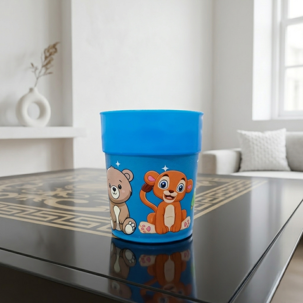 Aroni KidKo Cartoon Printed Plastic Glass Set – 4 Pcs Kids Drinking Cups (Random Colors) (AH-245)