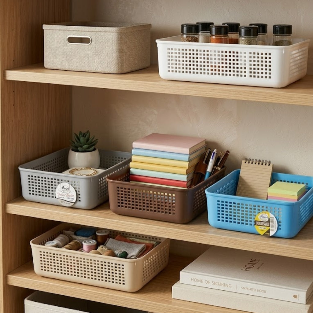 Aroni Deluxe Plastic Storage Basket – Multipurpose Household Organizer