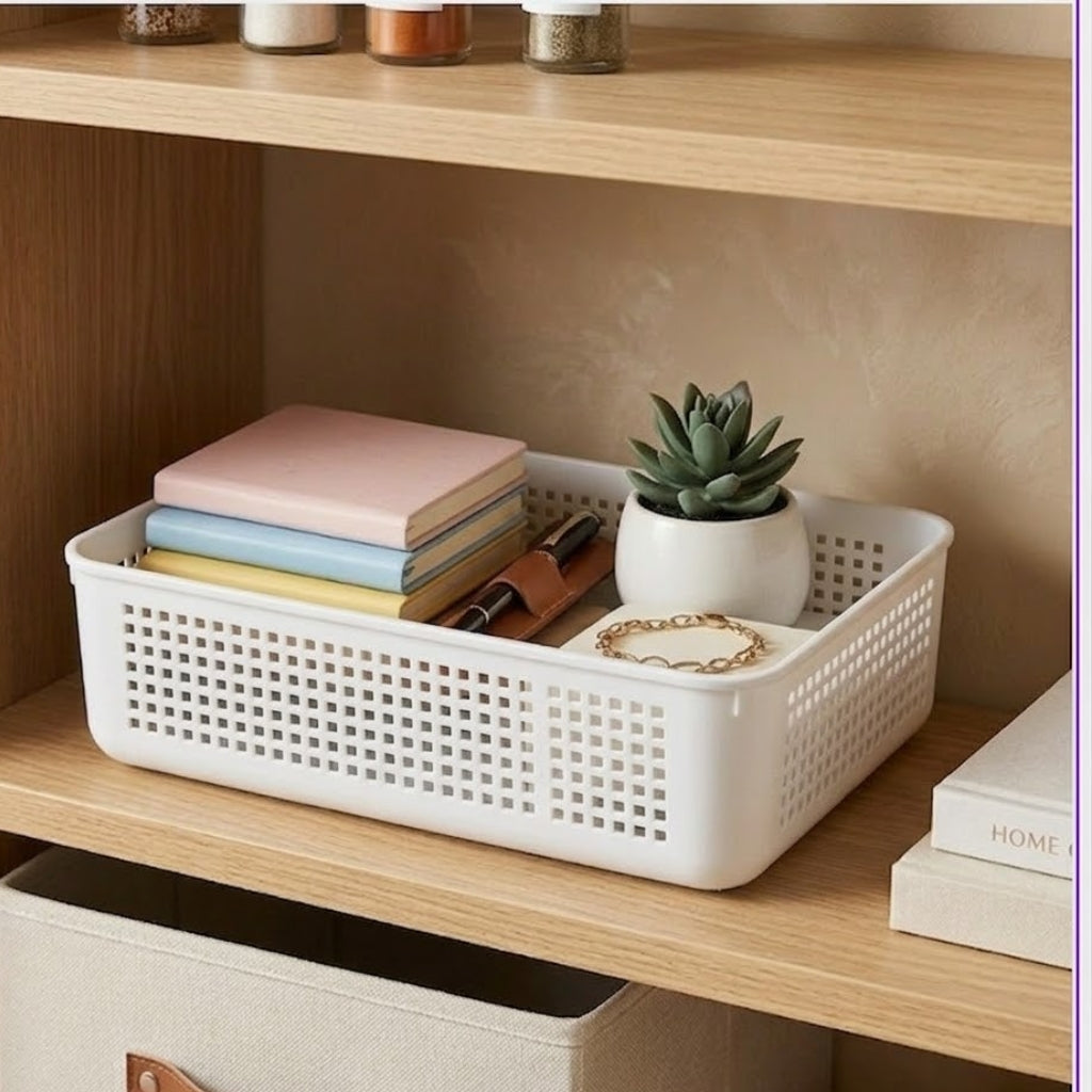Aroni Deluxe Plastic Storage Basket – Multipurpose Household Organizer
