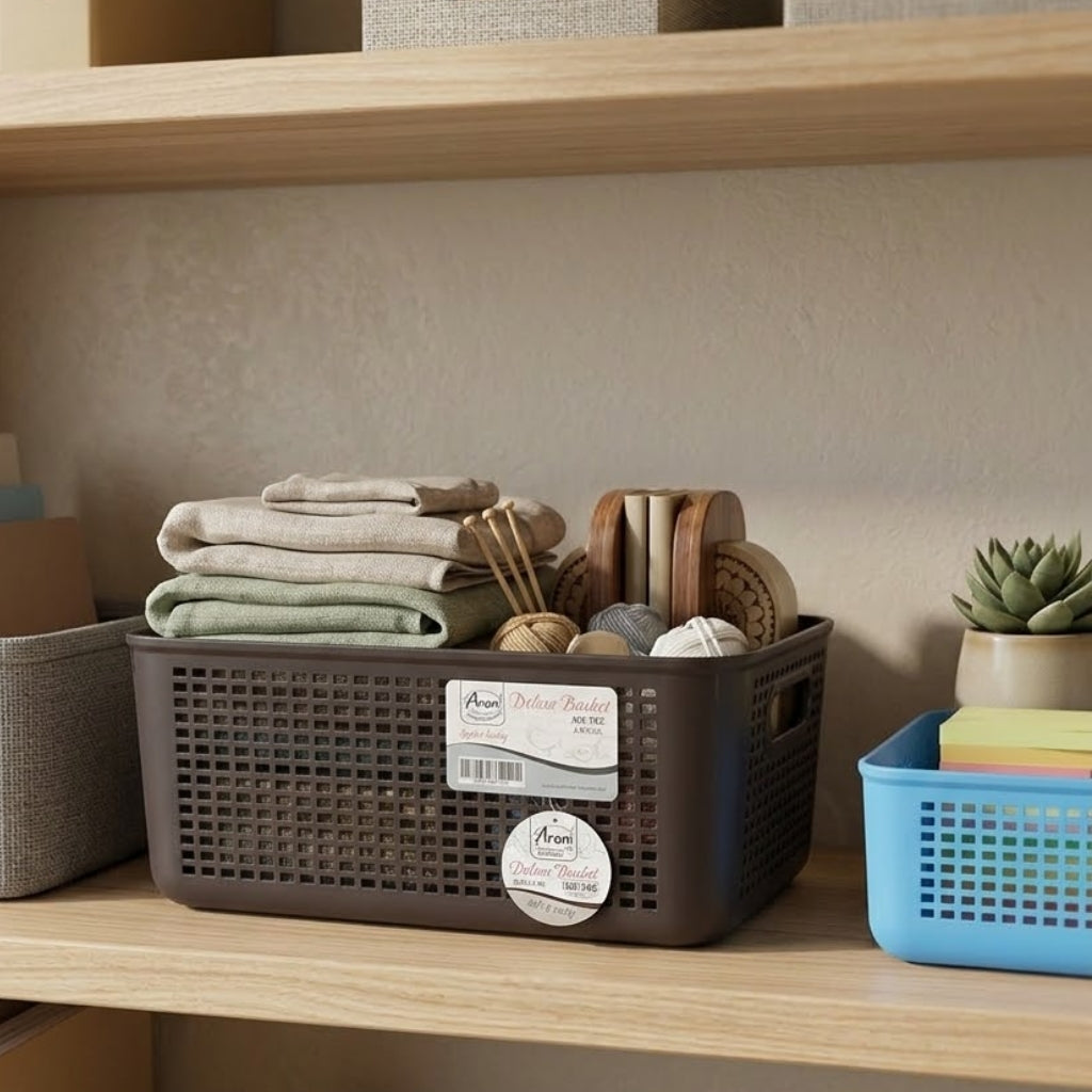Aroni Deluxe Plastic Storage Basket – Multipurpose Household Organizer