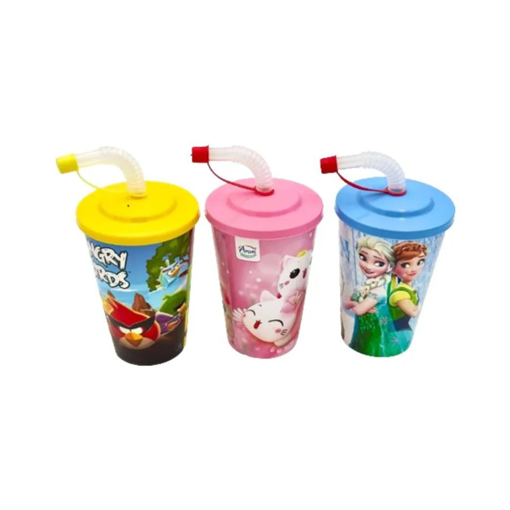 Aroni Kids Printed Active Straw Glass (Pack of 2) | Leak-Resistant School & Party Cup (AH-106)