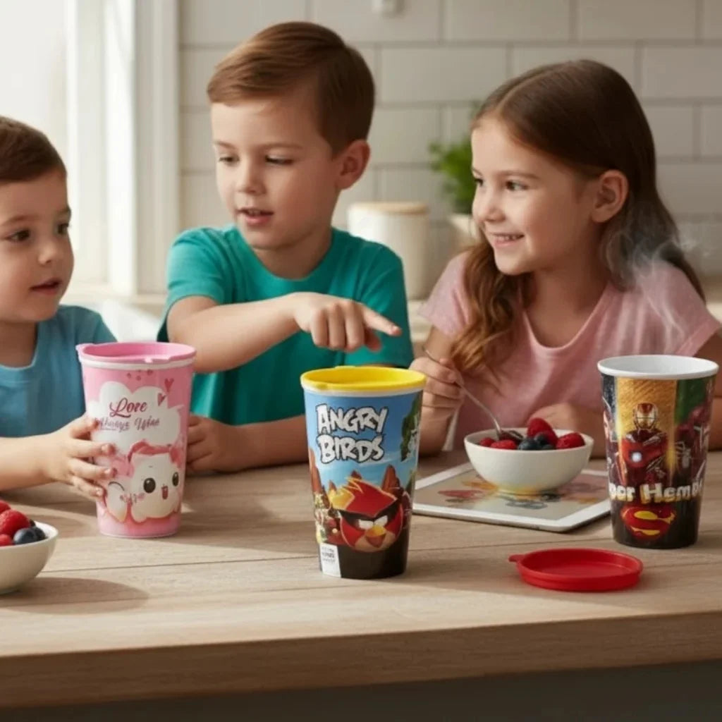 Aroni Kids Summer Glass with Lid (Pack of 2) | Colorful Printed Plastic Water Tumbler (AH-107)