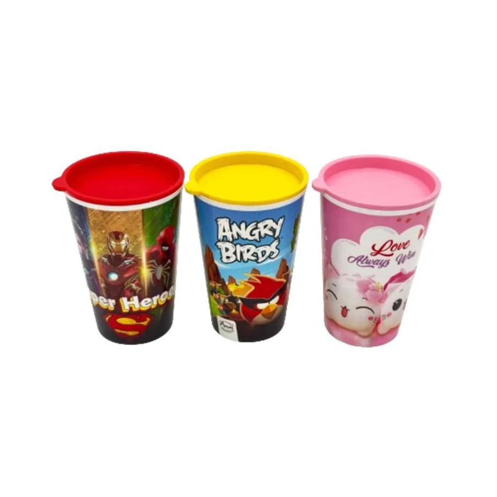 Aroni Kids Summer Glass with Lid (Pack of 2) | Colorful Printed Plastic Water Tumbler (AH-107)