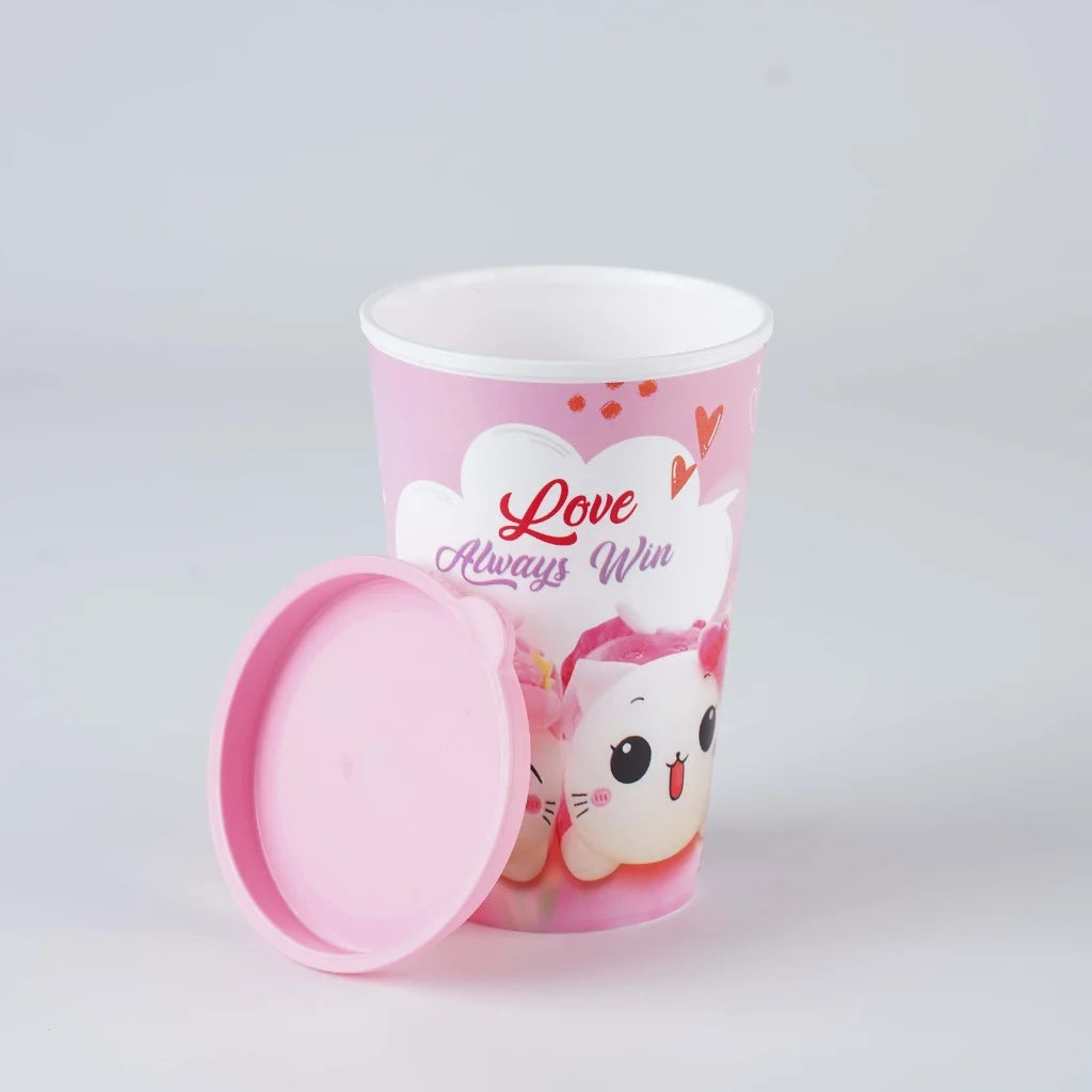 Aroni Kids Summer Glass with Lid (Pack of 2) | Colorful Printed Plastic Water Tumbler (AH-107)