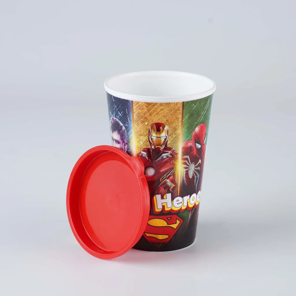 Aroni Kids Summer Glass with Lid (Pack of 2) | Colorful Printed Plastic Water Tumbler (AH-107)