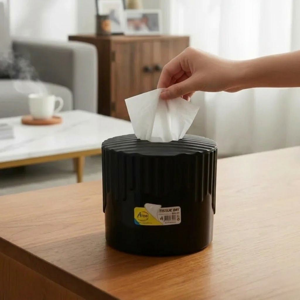 Aroni Household Decorative Round Plastic Tissue Box – Modern Dining Table & Living Room Tissue Holder (AH-190)