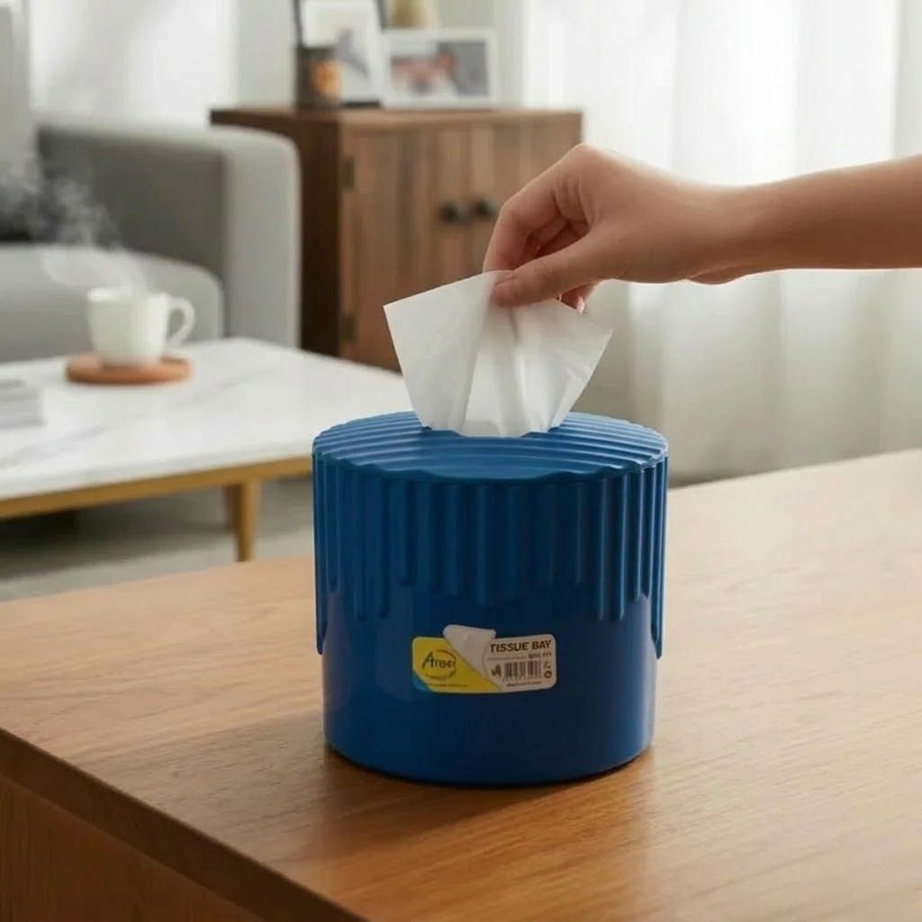 Aroni Household Decorative Round Plastic Tissue Box – Modern Dining Table & Living Room Tissue Holder (AH-190)