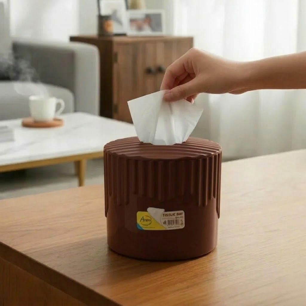 Aroni Household Decorative Round Plastic Tissue Box – Modern Dining Table & Living Room Tissue Holder (AH-190)