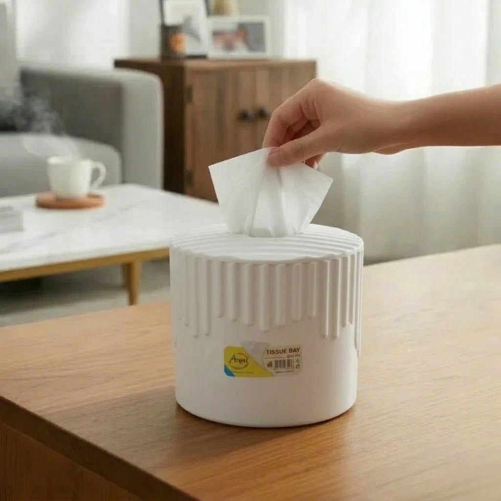Aroni Household Decorative Round Plastic Tissue Box – Modern Dining Table & Living Room Tissue Holder (AH-190)