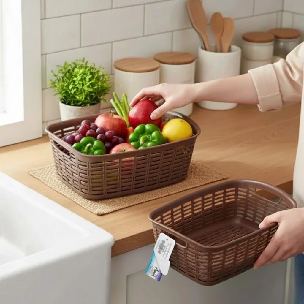 Aroni 3-in-1 Elegant Woven Fruit & Vegetable Basket Set | Multi Purpose Storage