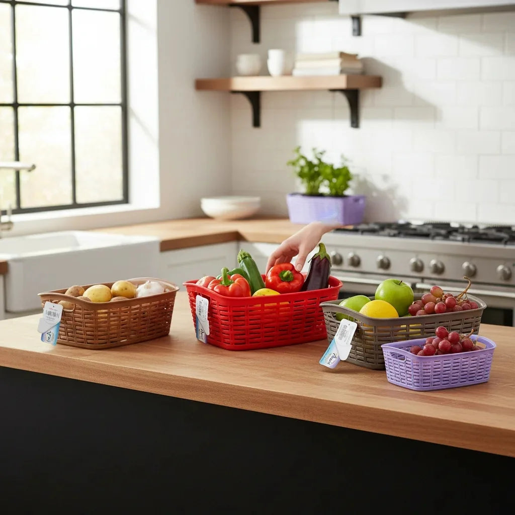 Aroni 3-in-1 Elegant Woven Fruit & Vegetable Basket Set | Multi Purpose Storage
