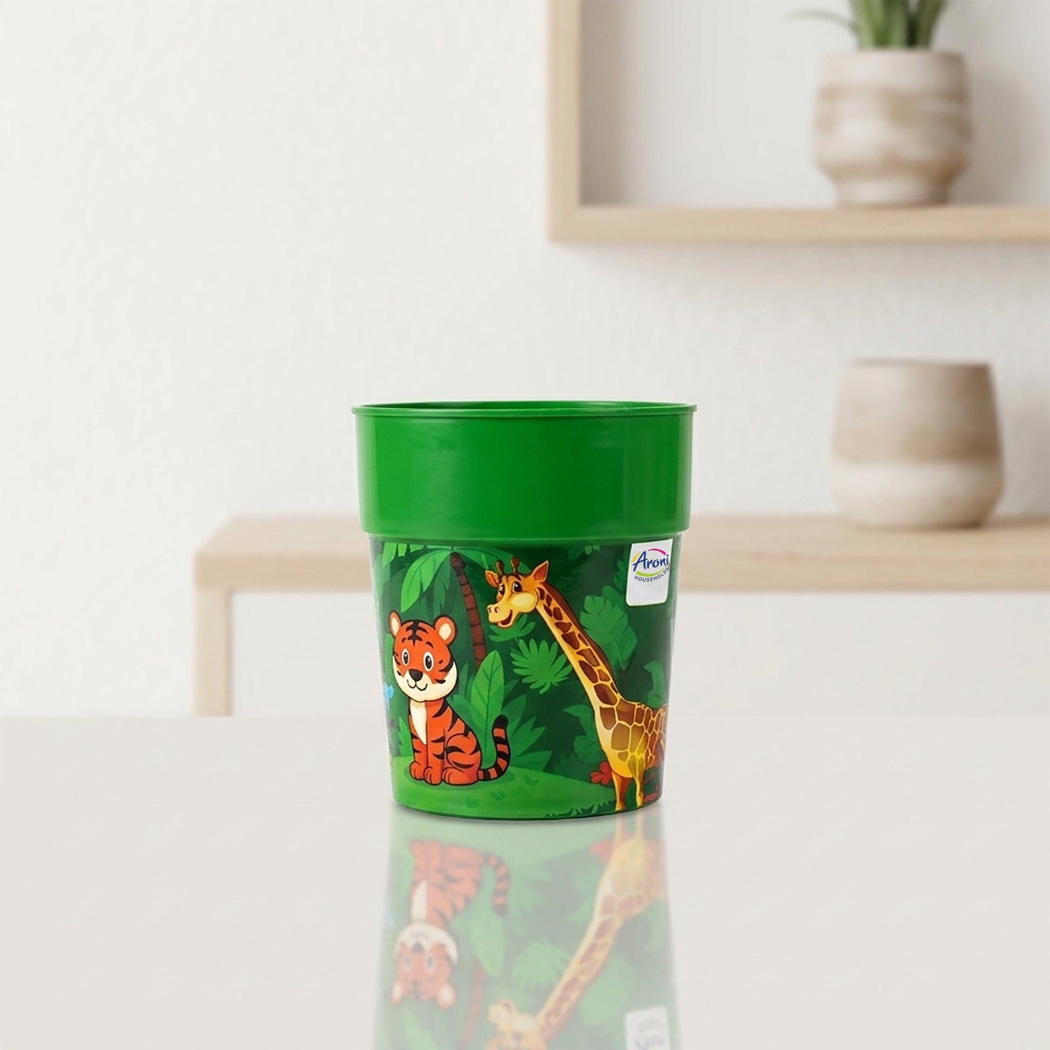 Aroni KidKo Cartoon Printed Plastic Glass Set – 4 Pcs Kids Drinking Cups (Random Colors) (AH-245)