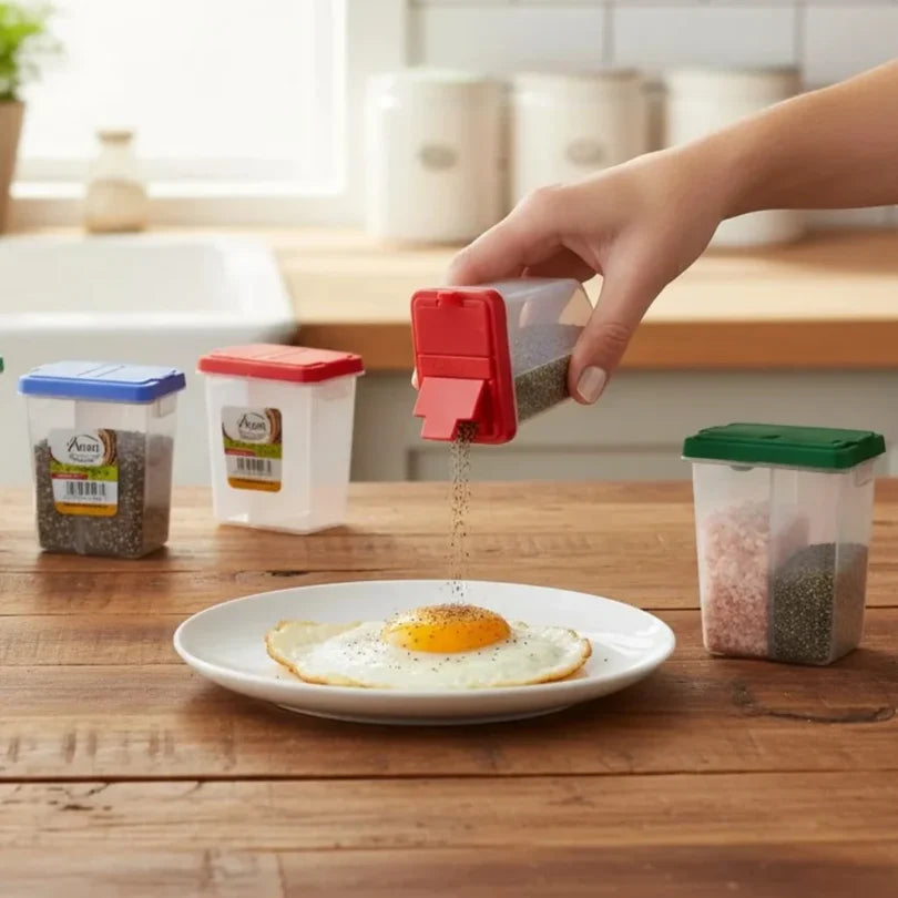 Aroni Household 2-in-1 Salt & Pepper Shaker (Pack of 6) | Dual Partition Seasoning Dispenser (AH-210)