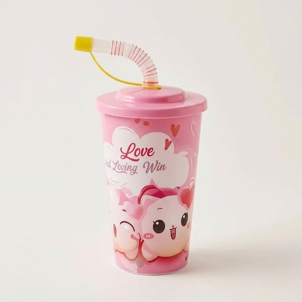 Aroni Kids Printed Active Straw Glass (Pack of 2) | Leak-Resistant School & Party Cup (AH-106)