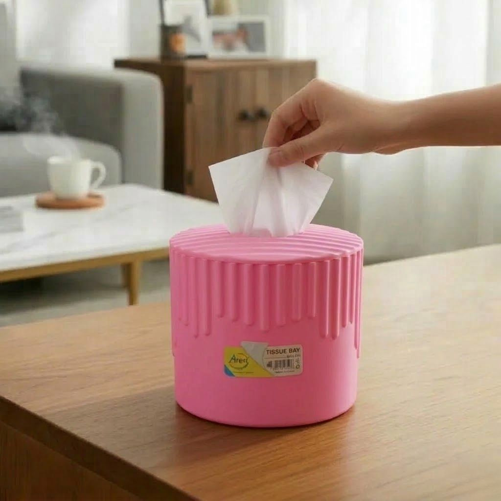 Aroni Household Decorative Round Plastic Tissue Box – Modern Dining Table & Living Room Tissue Holder (AH-190)
